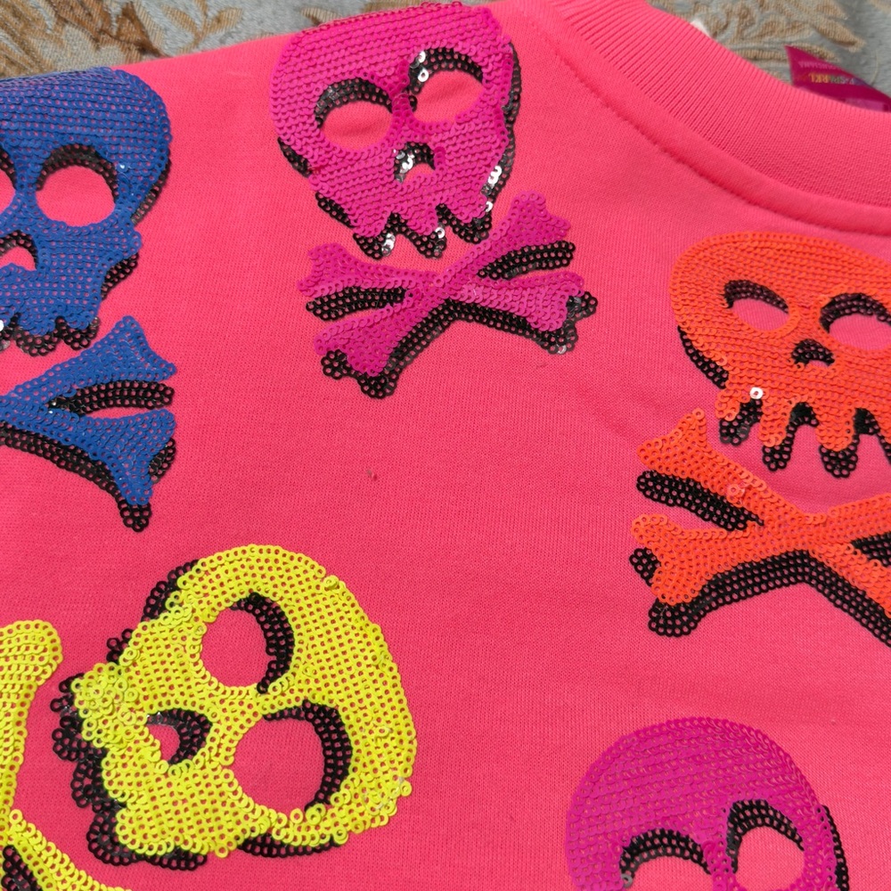 Queen of Sparkle NWT Colorful Skull Sequin Sweatshirt - Picture 4 of 16
